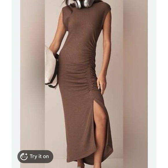 Anthropologie Dresses & Skirts - Daily Practice Anthropologie Mock Neck Ruched Maxi Dress M Chocolate Brown Tank